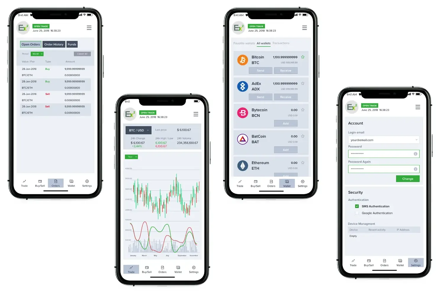 Mobile app screens