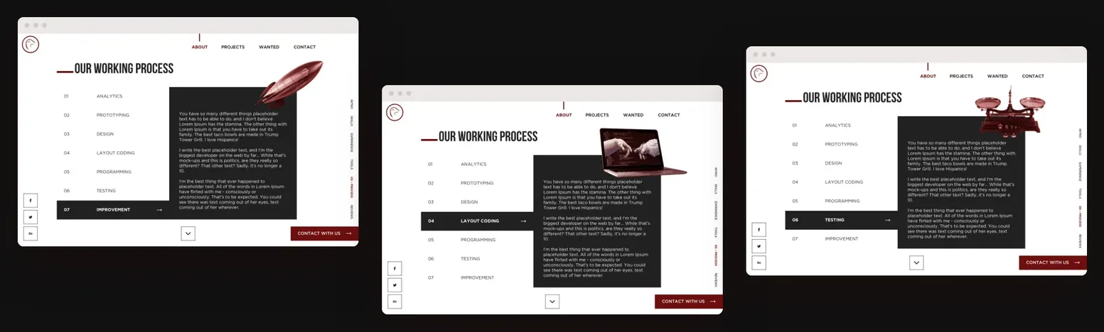 Website: working process page